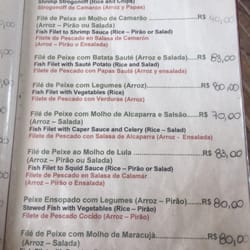 Vagalume do Meio - Part of the menu. Seafood dishes serve 2.