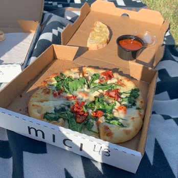 Mici Italian - 10 in Mora pizza with a piece of the Bruschetta al Aglio. - Italian Near Me - Denver, Colorado Mici Italian - 10 in Mora pizza with a piece of the Bruschetta al Aglio. - Italian Near Me - Denver, Colorado