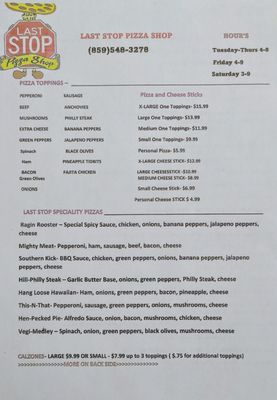 Menu photo 1 Last Stop Pizza Shop Lancaster, KY Menu photo 1 Last Stop Pizza Shop Lancaster, KY
