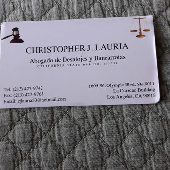 Christopher Lauria - Christopher J. Lauria will work hard for you; and his fee is reasonable. I won my 3 eviction cases, as a renter, wit the same owner. - Bankruptcy Law Near Me - Los Angeles, California Christopher Lauria - Christopher J. Lauria will work hard for you; and his fee is reasonable. I won my 3 eviction cases, as a renter, wit the same owner. - Bankruptcy Law Near Me - Los Angeles, California