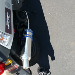 Apex Mopeds - My shiny new pipe installed today. Also got a pulley and cam put it. Luv the boost in power.