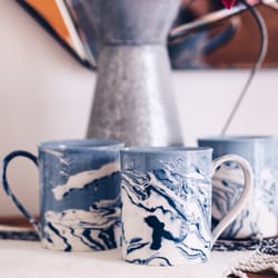 Nom - Gorgeous, unique ceramic homeware, like these blue and white marble mugs which we bought earlier in the year.