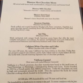 Blantyre - The hot chocolate bar menu - Resorts Near Me - Lenox, Massachusetts