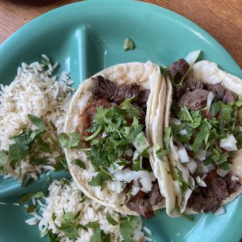 Bumble Bee's Baja Grill - 2 steak tacos and white rice. - Mexican Near Me - Santa Fe, New Mexico