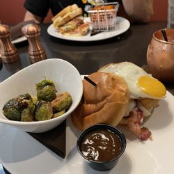 110 Grill - The cure burger and roasted Brussels sprouts.