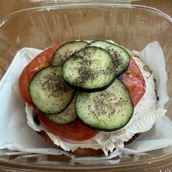 Bagel Boss - Everything bagel, open face, vegan Tofu Veggie Cream Cheese, tomato & cucumber - Bagels Near Me - Burbank, California