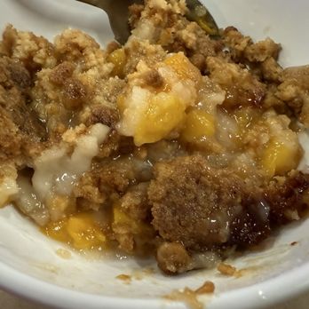Franklin’s Backyard Bayou - Peach cobbler crumble was delicious! - Seafood Near Me - Victoria, Texas Franklin’s Backyard Bayou - Peach cobbler crumble was delicious! - Seafood Near Me - Victoria, Texas
