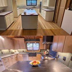 McHenry Remodeling - Before: Dated tile. After: Luxury stone. McHenry Remodeling crafts high-end kitchens with 0.001-inch precision. A master transformation.