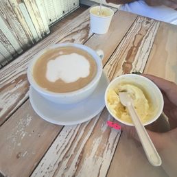 There famous latte with pineapple sorbet gelato There famous latte with pineapple sorbet gelato