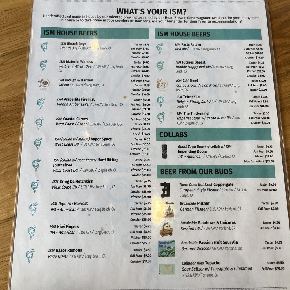 ISM Brewing & Kitchen - Beer menu - Brewpubs Near Me - Long Beach, California