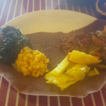 Harambe Restaurant - One person portion vege combo with gluten free Injera. - Ethiopian Near Me - Vancouver, British Columbia