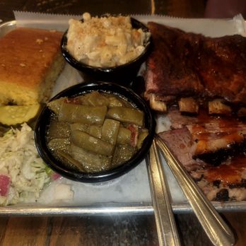 Edley's Bar-B-Que - My plate ribs n brisket. Green beans Mac n cheese and jammin cornbread - Barbeque Near Me - Nashville, Tennessee Edley's Bar-B-Que - My plate ribs n brisket. Green beans Mac n cheese and jammin cornbread - Barbeque Near Me - Nashville, Tennessee