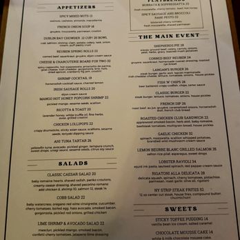 Langan's - Food menu January 2026 - Irish Near Me - New York, New York
