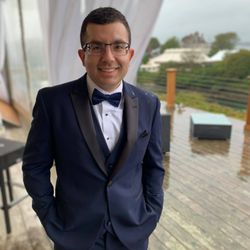 Tuxedo Time - Navy Blue Tux with Black Lapels. (Please excuse the raindrops).