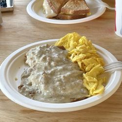 The Station - Sausage and gravy with egg....ham. Egg and cheese in the back
