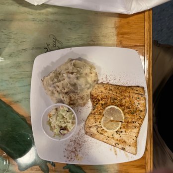 King Neptune Restaurant - Pan Seared Dolphin with garlic mashed potatoes and Cole slaw. - Seafood Near Me - Stuart, Florida King Neptune Restaurant - Pan Seared Dolphin with garlic mashed potatoes and Cole slaw. - Seafood Near Me - Stuart, Florida