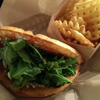Bruxie - Goat cheese and mushroom waffle sandwich with waffle fries!!! - Breakfast & Brunch Near Me - Brea, California