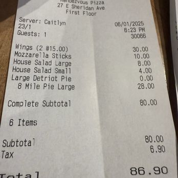 Rendezvous Pizza - Receipt family of 5 ate Great! - Pizza Near Me - Oklahoma City, Oklahoma Rendezvous Pizza - Receipt family of 5 ate Great! - Pizza Near Me - Oklahoma City, Oklahoma
