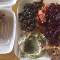 Boureka (left) and Mini Chicken Shishkabab Plate (right)