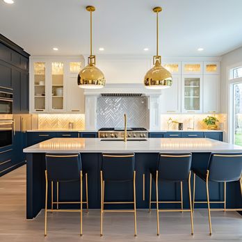 Seabreeze Cabinetry - Royal Blue Kitchen with Gold Finish - Cabinetry Near Me - Stuart, Florida Seabreeze Cabinetry - Royal Blue Kitchen with Gold Finish - Cabinetry Near Me - Stuart, Florida