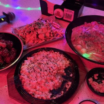 One Shot Pocha - Corn cheese, bulgogi kimchi fries, rose tteokbokki, half chicken sweet and spicy - Karaoke Near Me - Houston, Texas One Shot Pocha - Corn cheese, bulgogi kimchi fries, rose tteokbokki, half chicken sweet and spicy - Karaoke Near Me - Houston, Texas