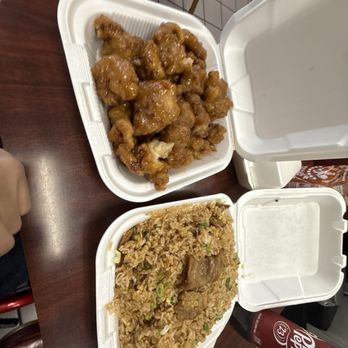China Gourmet - Orange Chicken (L) Quart of Pork Fried Rice (R) - Chinese Near Me - Modesto, California
