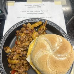 Avocados Always Fresh - Sausage egg and cheese on a bulky with the best home fries