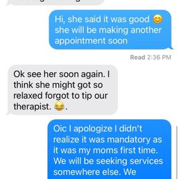 Unprofessional text message , could've been a better or a more professional way to bring it up to us as we're understanding people.