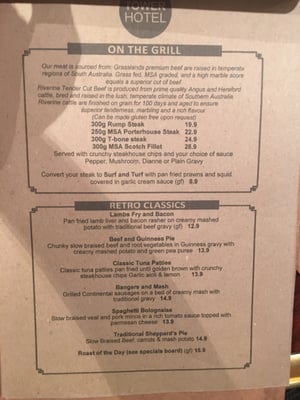 Menu photo 3 Tower Hotel Magill, SA Menu photo 3 Tower Hotel Magill, SA
