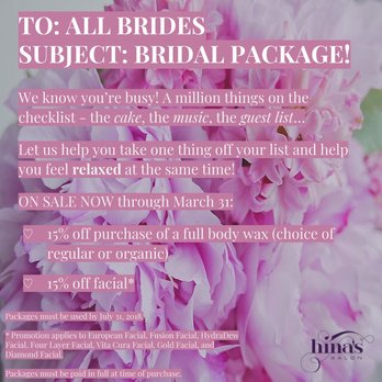 Hina's Salon - Brides: Hurry before this deal ends on March 31! - Hair Salons Near Me - Cranford, New Jersey Hina's Salon - Brides: Hurry before this deal ends on March 31! - Hair Salons Near Me - Cranford, New Jersey