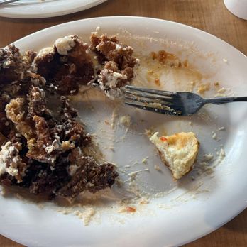 Maple Street Biscuit Company - Madison - High Steaks - $13 for deep fried breaded coating and uncooked or burnt chicken fried steak medallions. NOT RECOMMENDED! - Breakfast & Brunch Near Me - Madison, Alabama