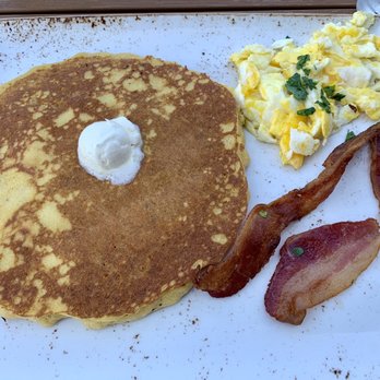 First Watch - Harvest Breakfast special - pumpkin pancake, scrambled eggs, bacon - Breakfast & Brunch Near Me - Raleigh, North Carolina