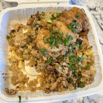 Antidotelv - Bacon fried rice with garlic shrimp. This container was full. I had to dig in and forgot to take a picture. - Hawaiian Near Me - Las Vegas, Nevada