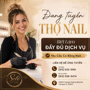 Sole Nails Louge - VỊ TRÍ CẦN TUYỂN:
Thợ nail chính - Nail Salons Near Me - Tampa Palms, Florida Sole Nails Louge - VỊ TRÍ CẦN TUYỂN:
Thợ nail chính - Nail Salons Near Me - Tampa Palms, Florida