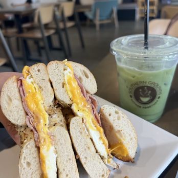 Southern Grounds - Breakfast Sandwich & matcha latte - Cafes Near Me - Jacksonville, Florida