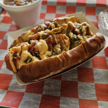 Tasty Dawg - Spicy dawg with baked beans on the side. - Hot Dogs Near Me - Columbus, Ohio Tasty Dawg - Spicy dawg with baked beans on the side. - Hot Dogs Near Me - Columbus, Ohio