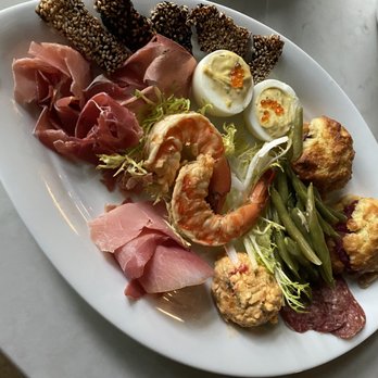 Dancing Bear Appalachian Bistro - Appalachian Lunchable - benne seed bacon, Benton's ham, homemade pimento spread, poached shrimp and more. Just rocked! - New American Near Me - Townsend, Tennessee