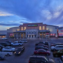 Eastland Mall - Exterior of Eastland Mall's main entrance, café court and TGI Fridays at sunset.