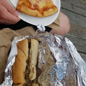 Olympic Flame Restaurant - Mushroom cheesesteak and plain slice - New American Near Me - Wildwood, New Jersey