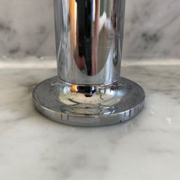 The previous time Broc came to fix a sink handle fixture, he left grooves in the base. The previous time Broc came to fix a sink handle fixture, he left grooves in the base.
