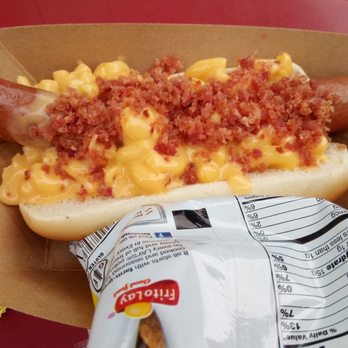 Refreshment Corner - Macaroni and bacon bits hit dog - Food Stands Near Me - Anaheim, California