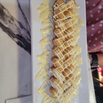 Kaffeinated Crepes and Coffee - White chocolate drizzled waffle. Yummmm! - Coffee & Tea Near Me - San Antonio, Texas Kaffeinated Crepes and Coffee - White chocolate drizzled waffle. Yummmm! - Coffee & Tea Near Me - San Antonio, Texas