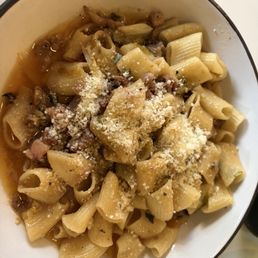 Beef rigatoni in red wine cream sauce. The cream and the red wine was missing. It was very oily. I'm sorry I didn't send it back.