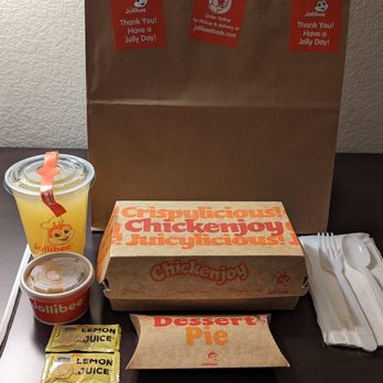 Jollibee - 2 pcs Chickenjoy palabok fiesta with pineapple quencher and ube pie - Fast Food Near Me - Las Vegas, Nevada