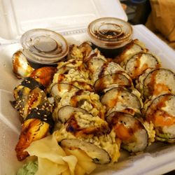 1 Stop Sushi X - Fried Philly Roll and unagi nigiri to go