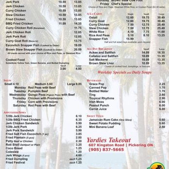 Yardies - Menu - Caribbean Near Me - Pickering, Ontario