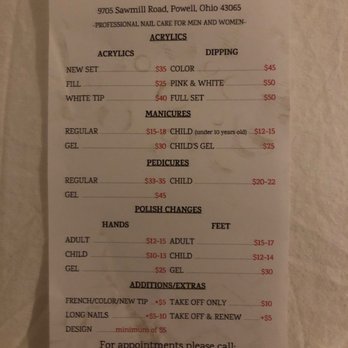 Tiffany Nails - Service menu - Nail Salons Near Me - Powell, Ohio