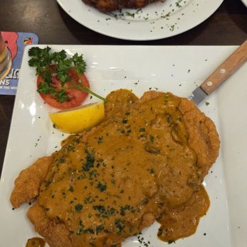 Biergarten at Old World - Potato Pancakes & Jager Schnitzel - Pork ($24)  04-19-2026 - German Near Me - Huntington Beach, California