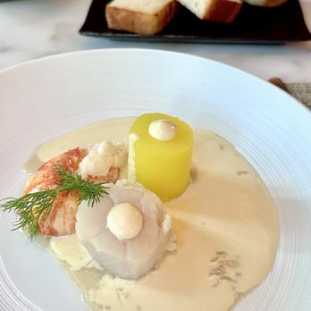 Umi By Vikram Garg - Lobster & Scallop. Tristan lobster tail, Hokkaido scallop, saffron potato, garlic aioli bourride. - Seafood Near Me - Honolulu, Hawaii