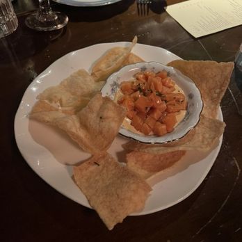 Cobi's - ora king salmon: citrus dressing, chives, prawn crisps - Indian Near Me - Santa Monica, California Cobi's - ora king salmon: citrus dressing, chives, prawn crisps - Indian Near Me - Santa Monica, California
